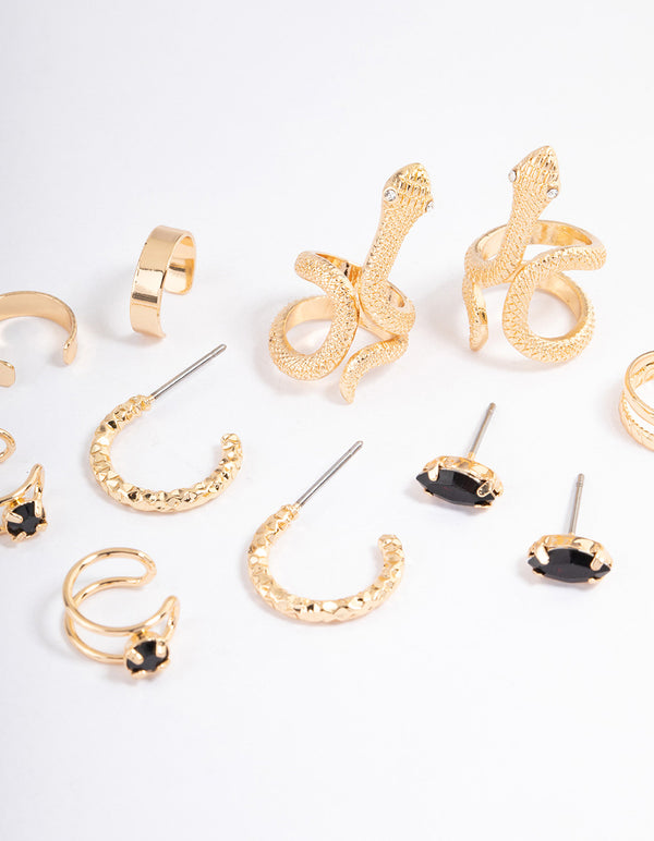 Black Serpent Cuff Earrings 6-Pack