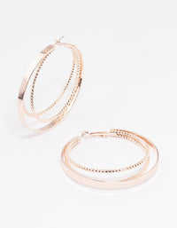 Rose Gold Triple Texture Hoop Earrings - link has visual effect only