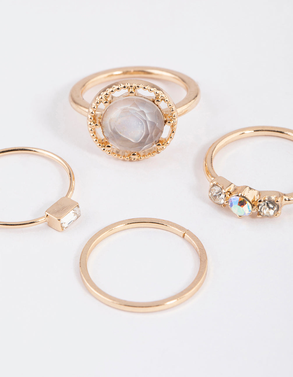 Gold Statement Ornate Round Ring 4-Pack