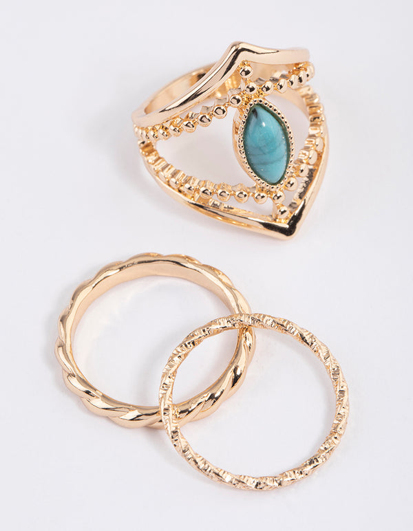 Gold Large Boho Marquise Ring Pack