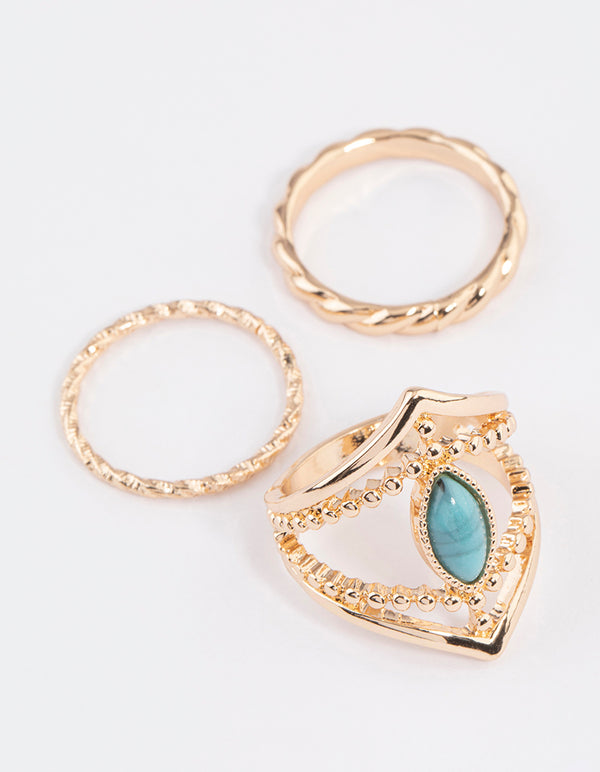 Gold Large Boho Marquise Ring Pack