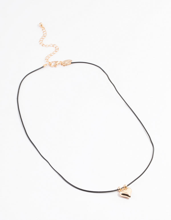 Small Gold Puffy Heart Cord Necklace