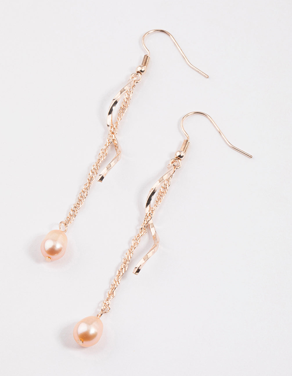 Rose Gold Freshwater Pearl Twisted Spiral Drop Earrings