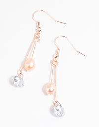 Rose Gold Freshwater Pearl & Diamante Basic Drop Earrings - link has visual effect only