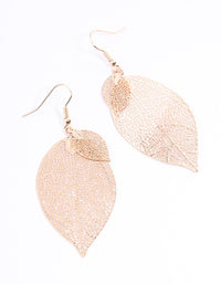Gold Double Leaf Drop Earrings - link has visual effect only