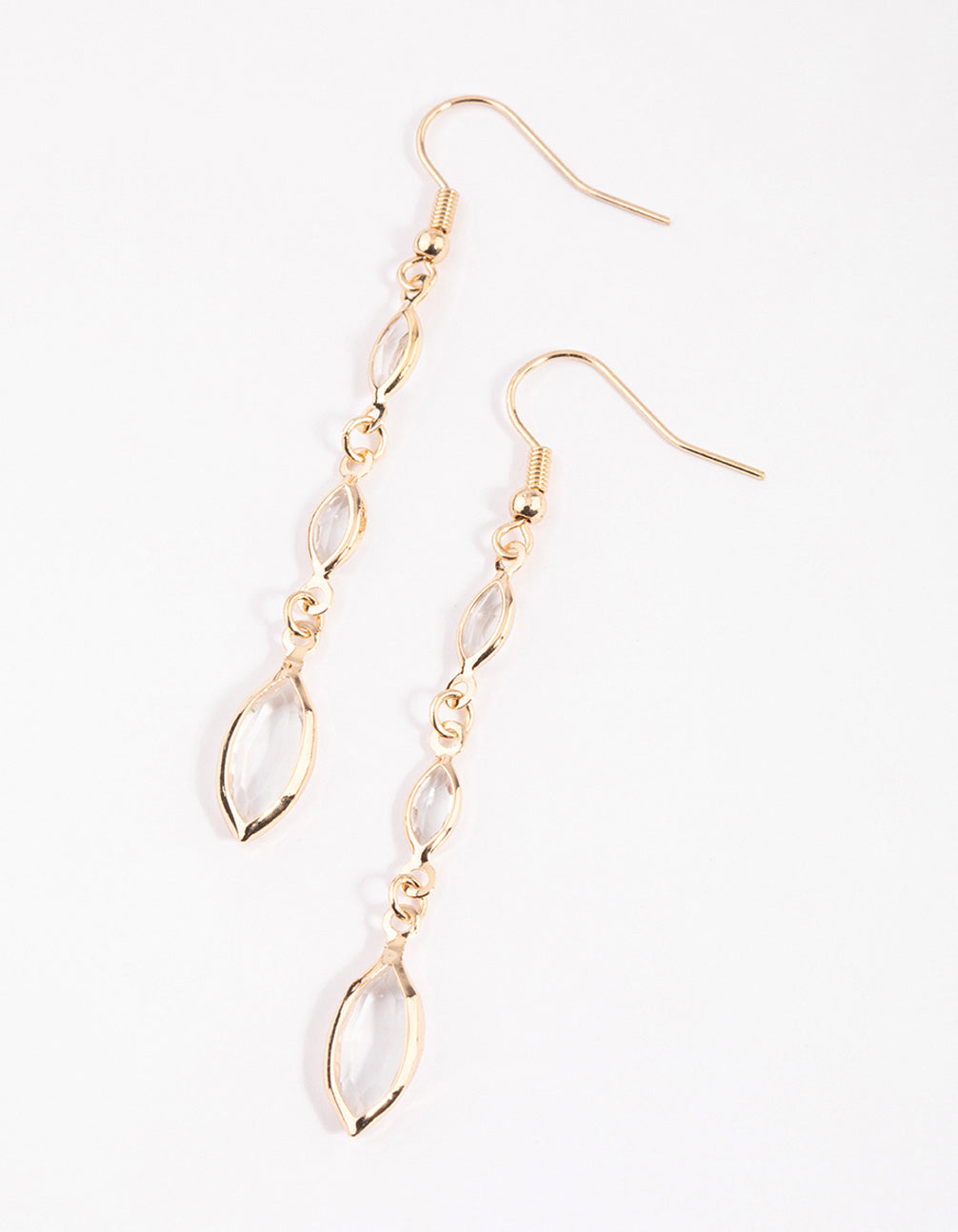 Gold Graduated Diamante Marquise Drop Earrings