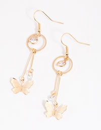Gold Open Diamante Butterfly Drop Earrings - link has visual effect only