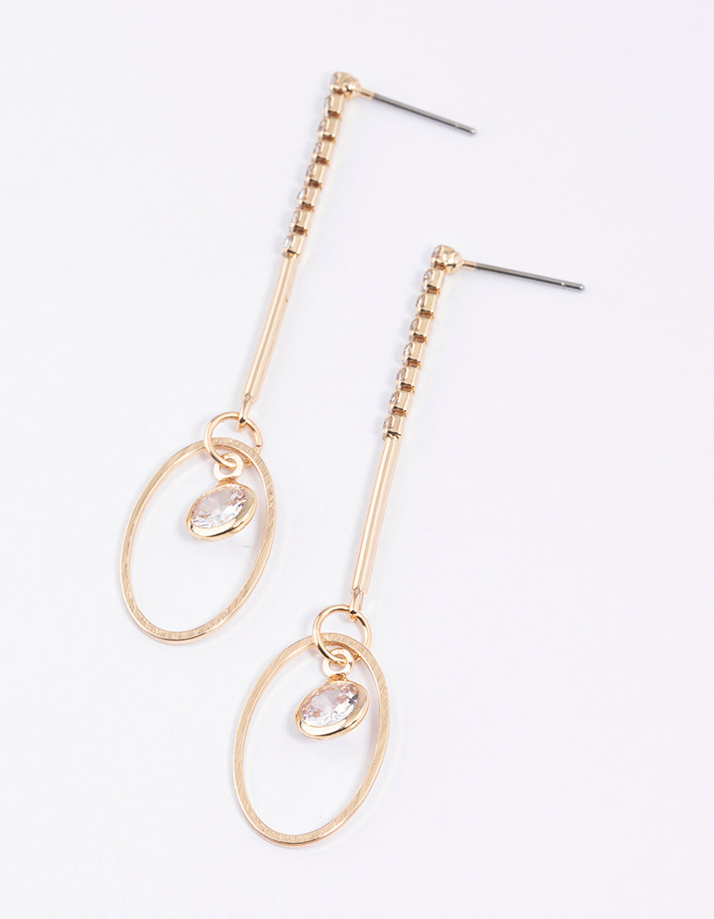 Gold Cupchain Open Diamante Drop Earrings