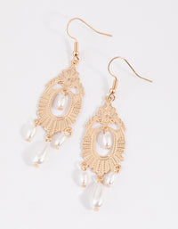 Gold Ornate & Pearl Drop Earrings - link has visual effect only