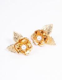 Gold Leaf & Rose Pearl Stud Earrings - link has visual effect only