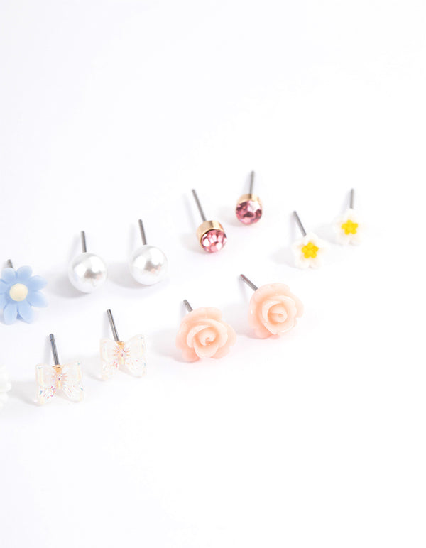 Pastel Mixed Flower Earrings 8-Pack