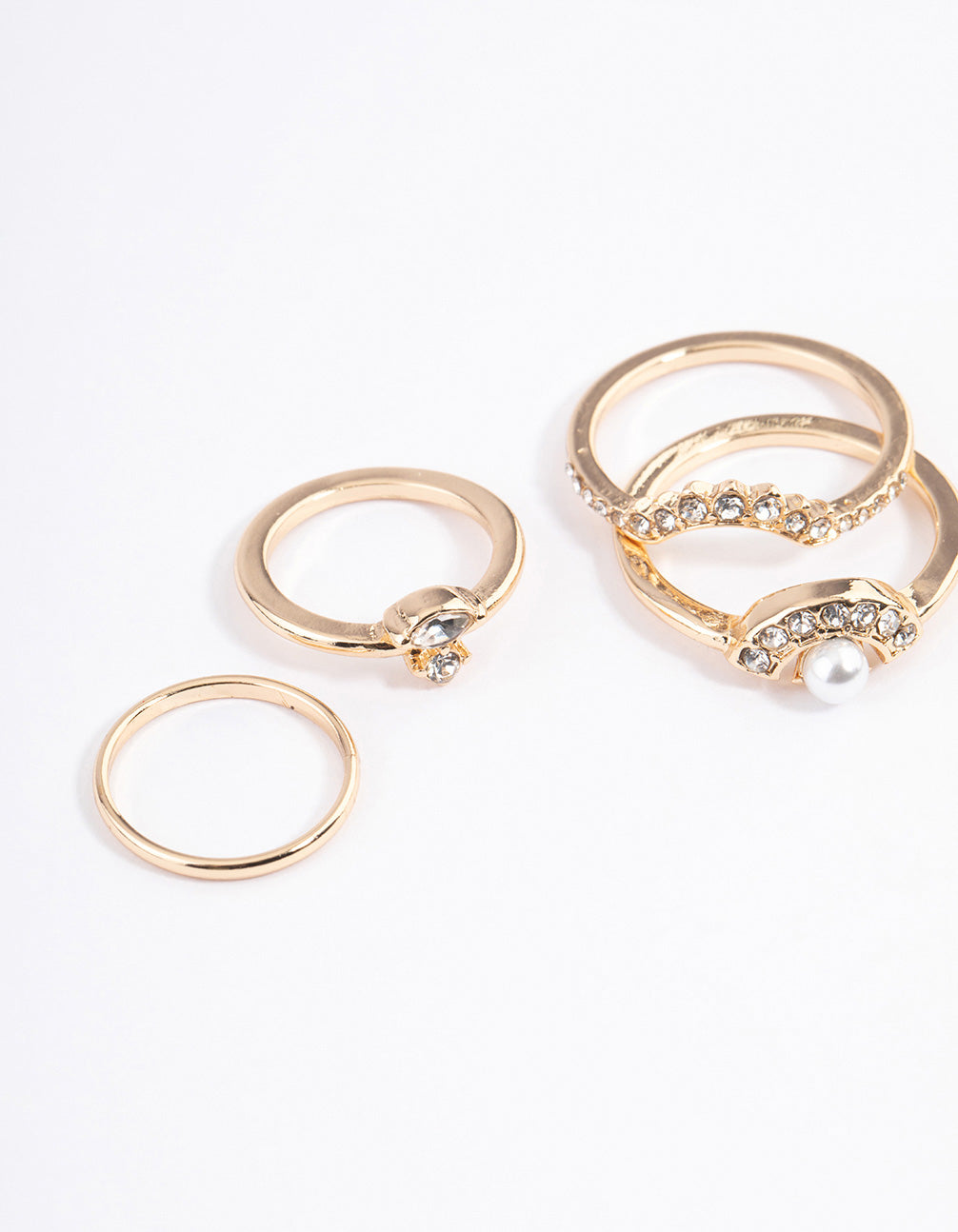 Gold Pearl & Diamante Nestled Ring 6-Pack