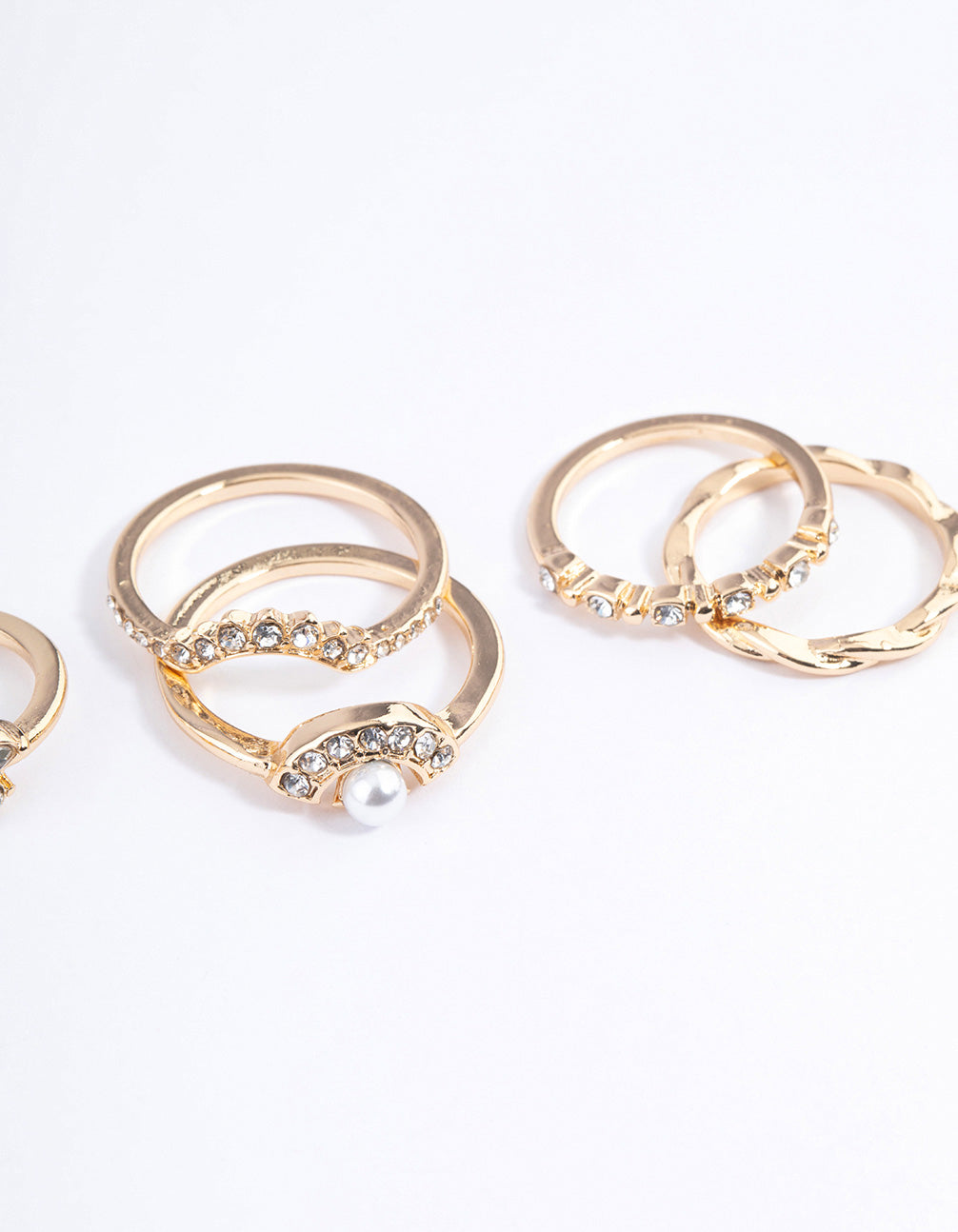 Gold Pearl & Diamante Nestled Ring 6-Pack