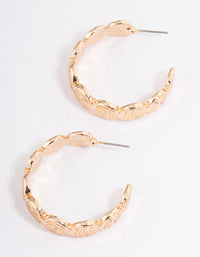 Gold Round Textured Hoop Earrings - link has visual effect only