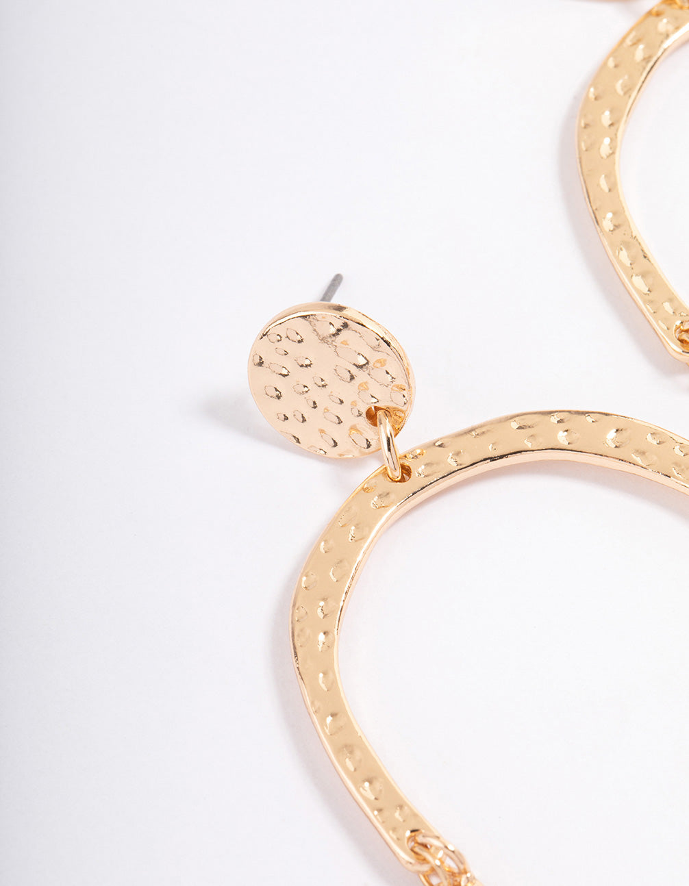 Gold Hammered Double Chain Drop Earrings