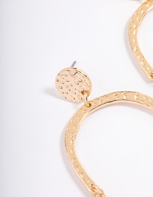 Gold Hammered Double Chain Drop Earrings