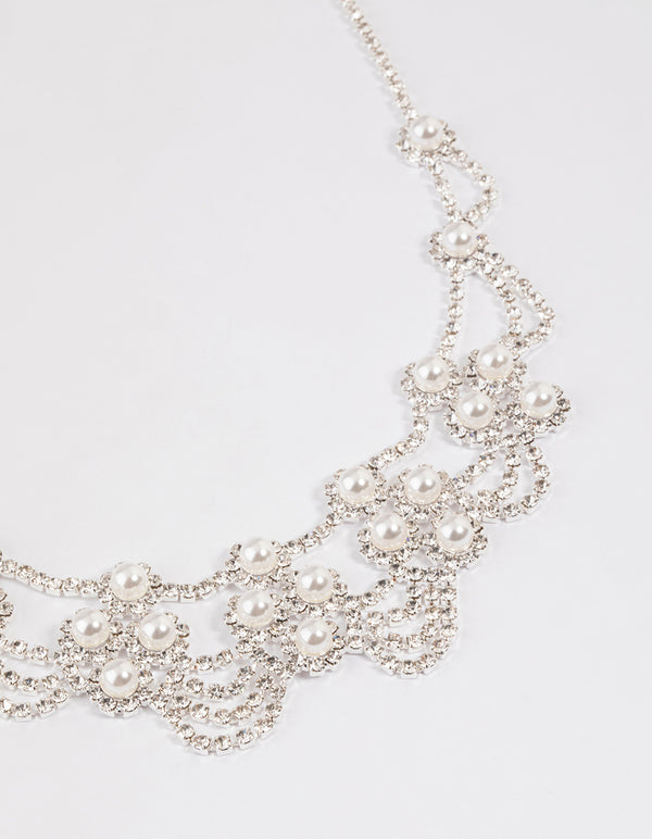 Silver Pearl Diamamte Hair Chain