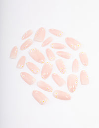 Neutral Daisy Flower Press On Nails - link has visual effect only