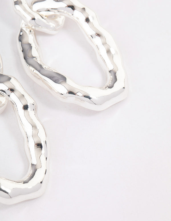 Silver Plated Molten Link Drop Earrings