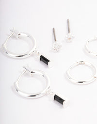 Silver Plated Brass  Cubic Zirconia Huggie Earrings Pack - link has visual effect only