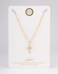 Gold Plated Brass Cubic Zirconia Paved Cross Necklace - link has visual effect only