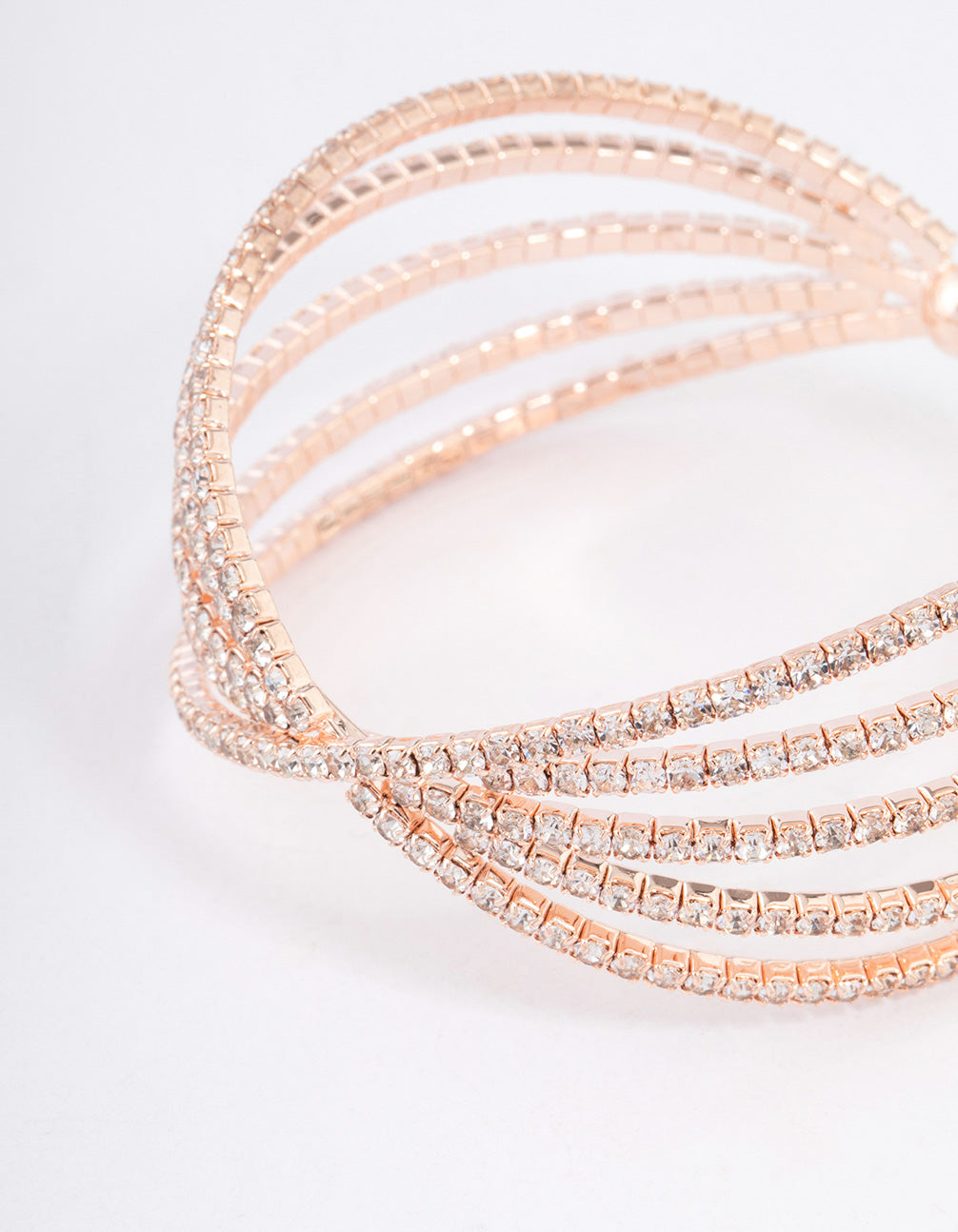 Rose Gold Triple Row Fan Crisscross Cuff Bangle
