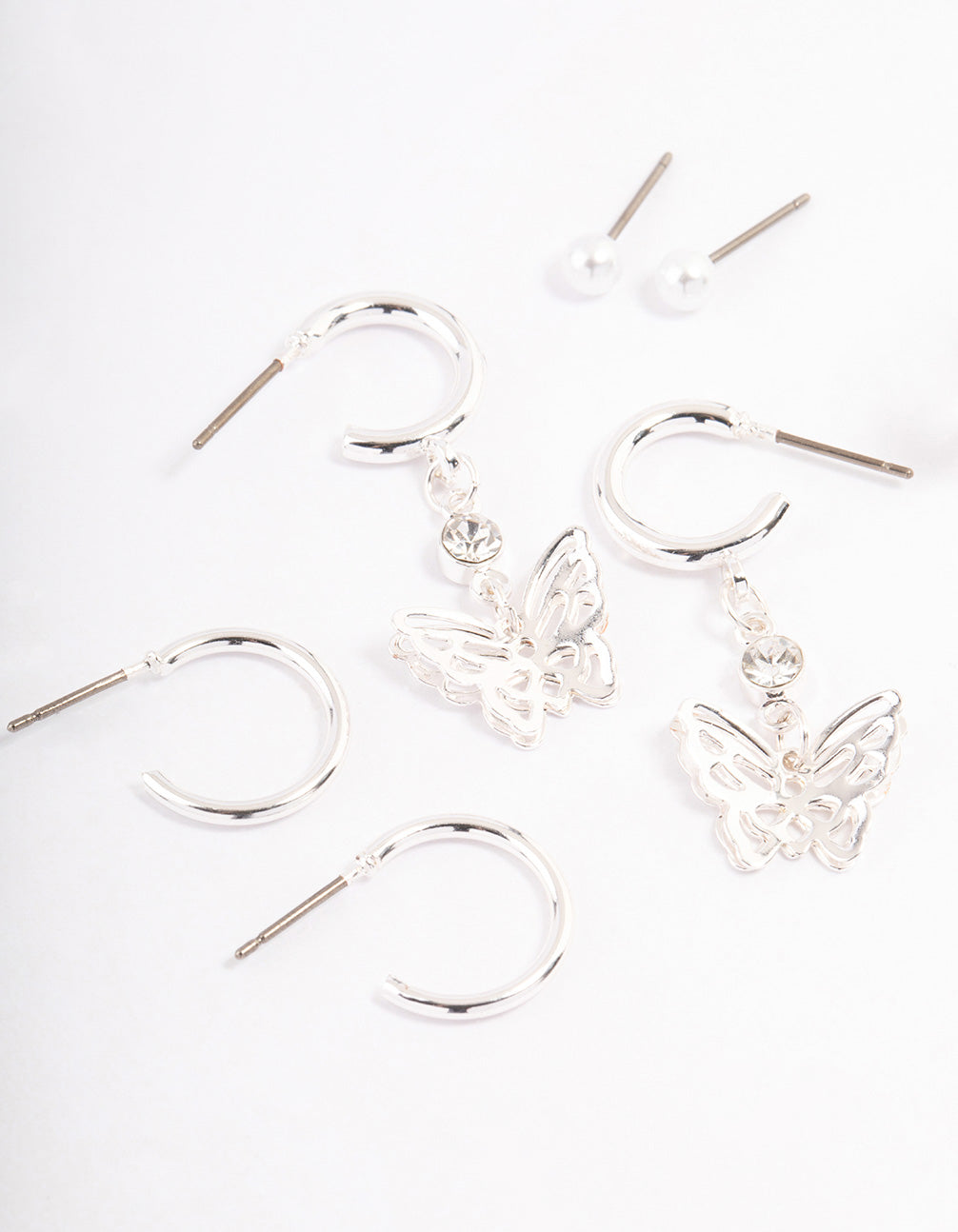Silver Charm & Pearl Stud Earrings 6-Pack