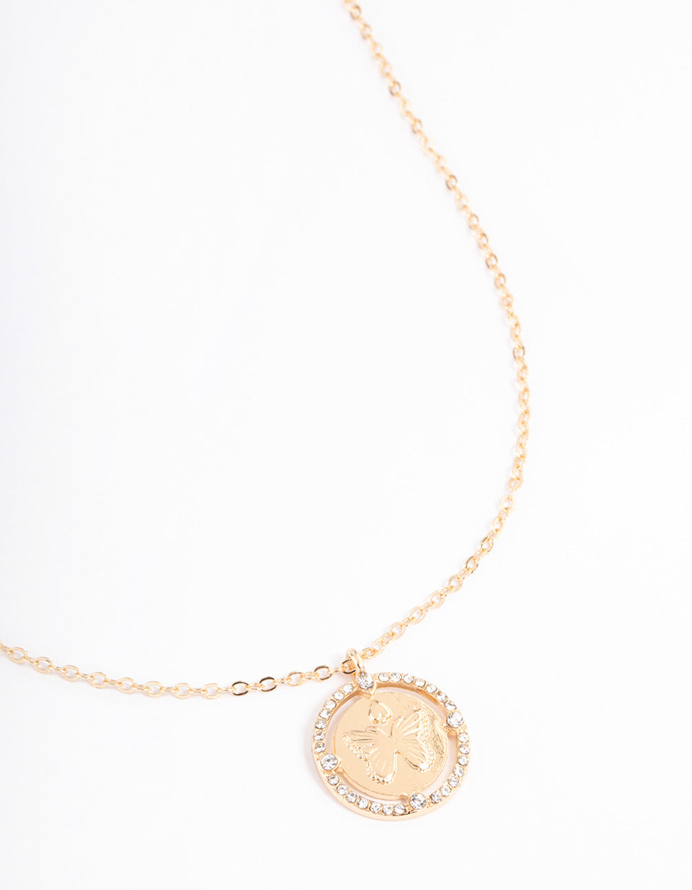 Gold Diamante Butterfly Disc Necklace