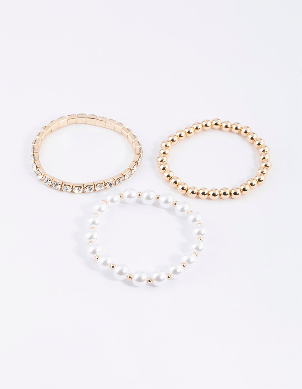 Gold Pearl & Diamante Stretch Bacelet Pack