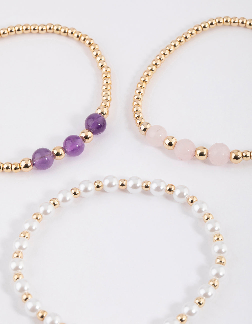 Gold Pearl & Amethyst Stretch Bracelet Pack