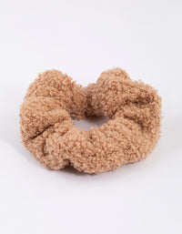 Beige Teddy Material Hair Scrunchie - link has visual effect only