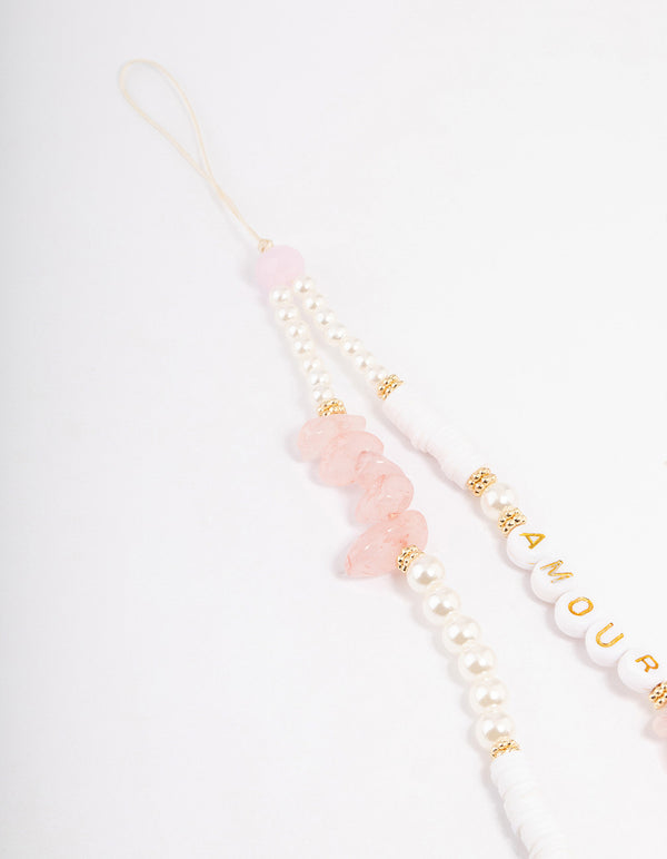 Mixed Bead & Rose Quartz Phone Strap
