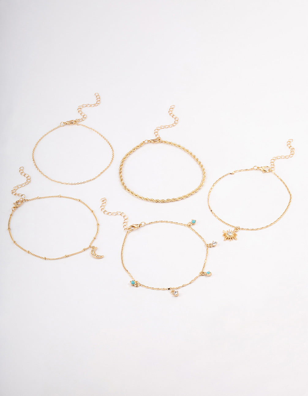 Gold Diamante Celestial Anklet 5-Pack