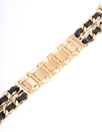 Gold & Black Faux Leather Watch Band 38/40/41mm - link has visual effect only