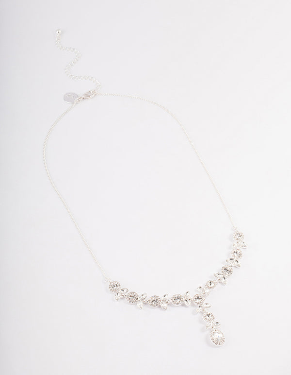 Silver Diamante Flower Y-Necklace