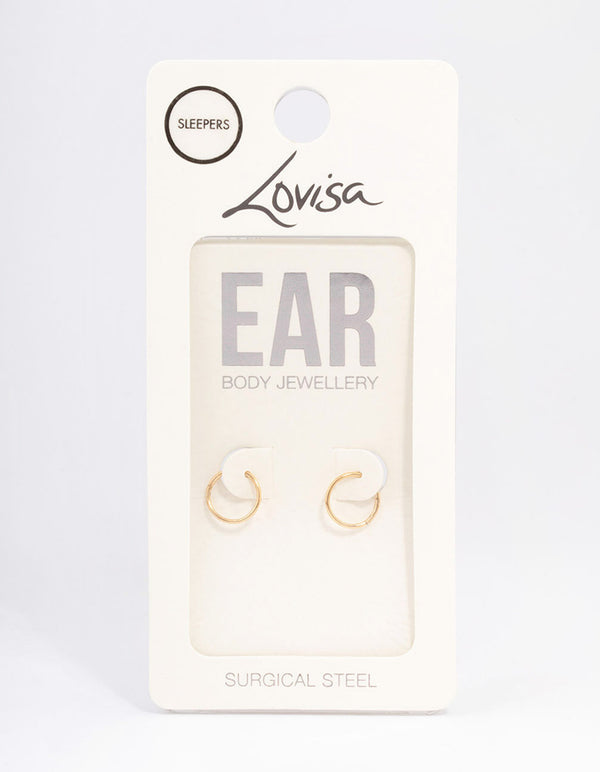 Gold Plated Surgical Steel Fine Sleeper Earrings 8mm