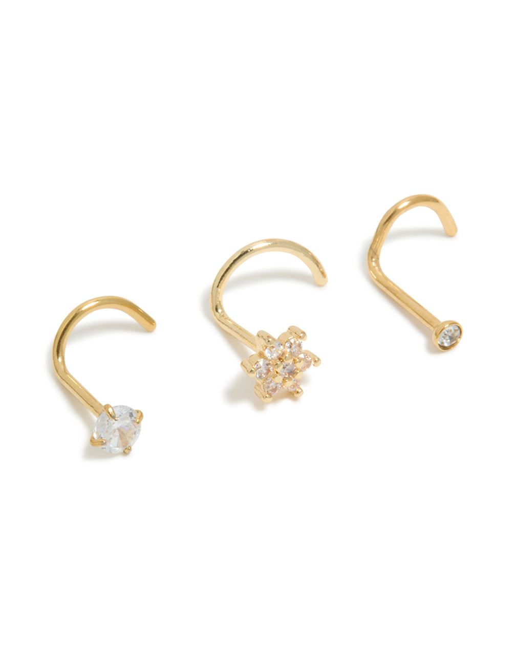 Gold Plated Surgical Steel Circle & Flower Nose Studs 3-Pack