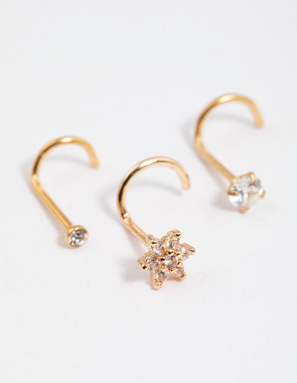 Gold Plated Surgical Steel Flower Nose Stud Pack