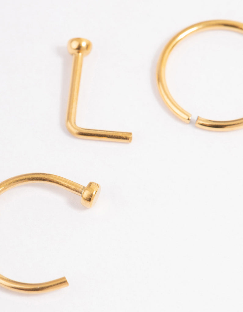 Gold Plated Titanium Basic Nose Ring Pack - Lovisa