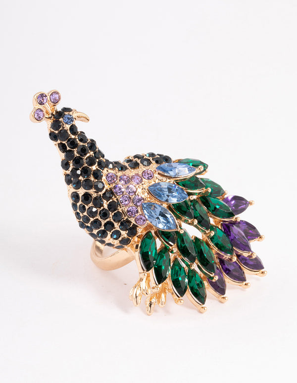 Gold Sparkly Peacock Ring