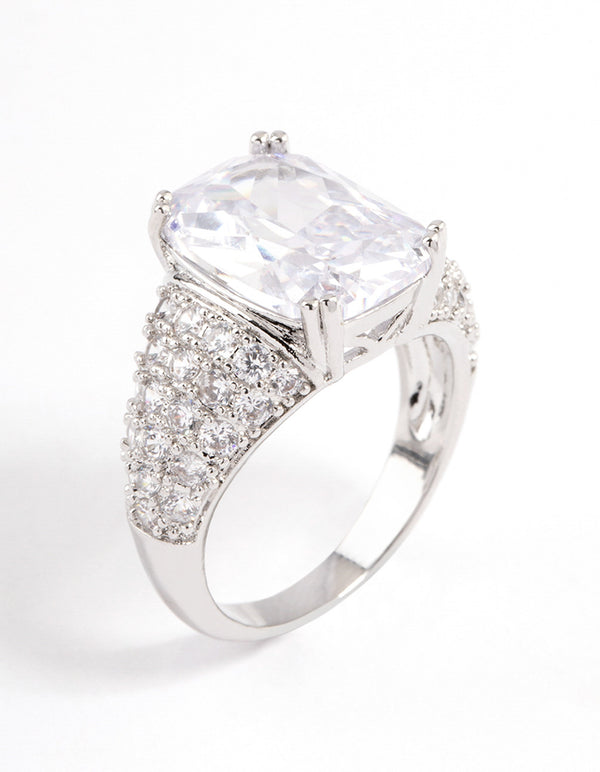 Rectangular Cz Rings Rhodium Luxe Rectangle Cubic Zirconia Ring - Lovisa