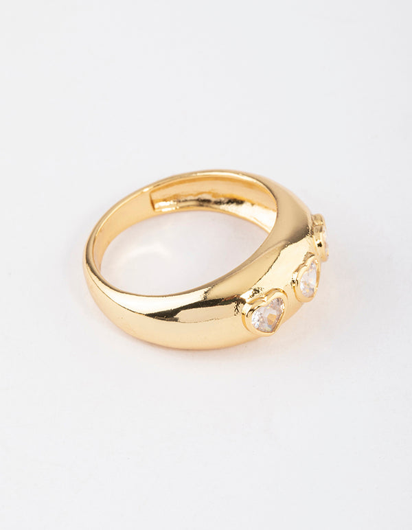 Gold Plated Triple Heart Cubic Zirconia Ring