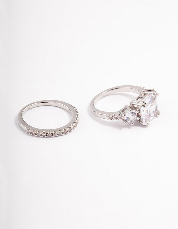 Silver Triple Stone Ring Set