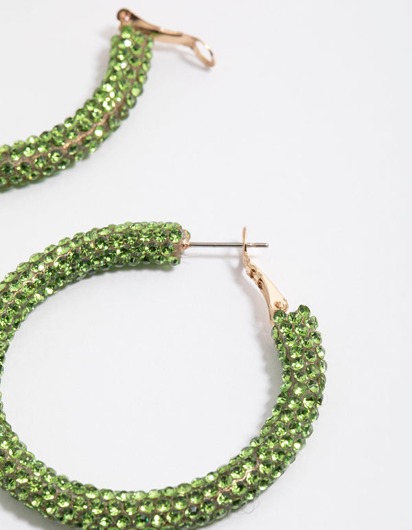 Coated Green Crystal Wrapped Hoop Earrings
