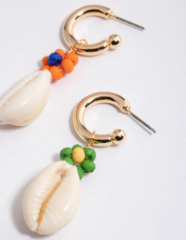 Gold Flower Shell Hoop Earrings