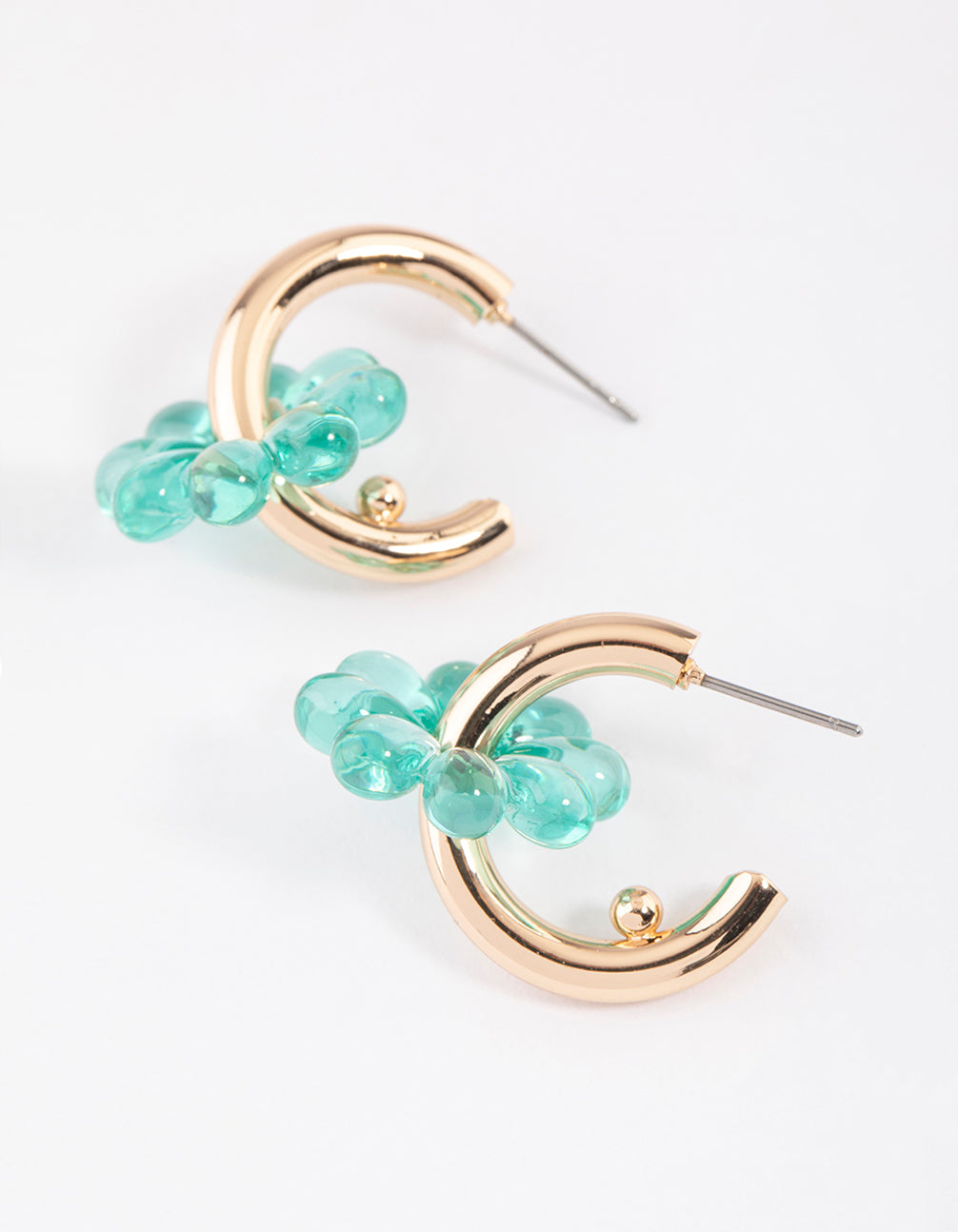 Green Plastic Flower Hoop Earrings