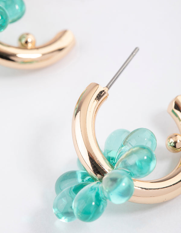 Green Plastic Flower Hoop Earrings