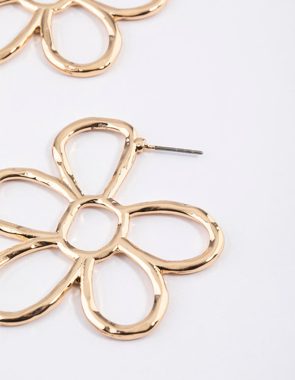 Gold Statement Flower Hoop Earrings