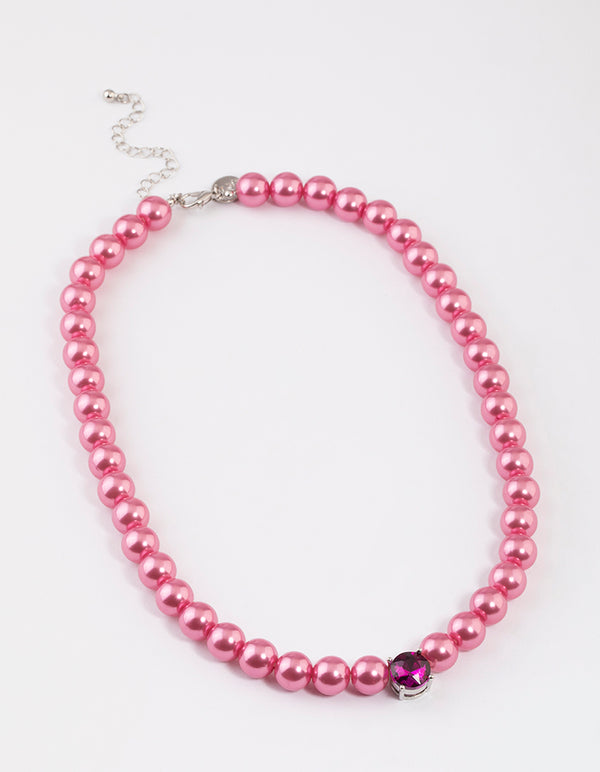 Coated Pink Coloured Ball Crystal Necklace