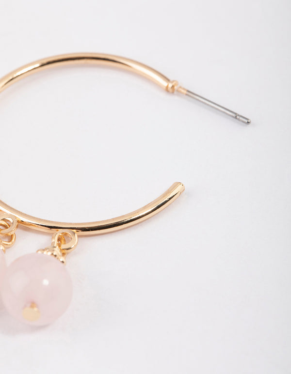 Gold Rose Quartz Beaded Hoop Earrings